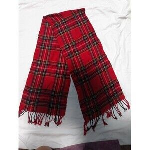 Rectangle Scarf Red Plaid Fringe Neck Warmer Head Wrap Unisex